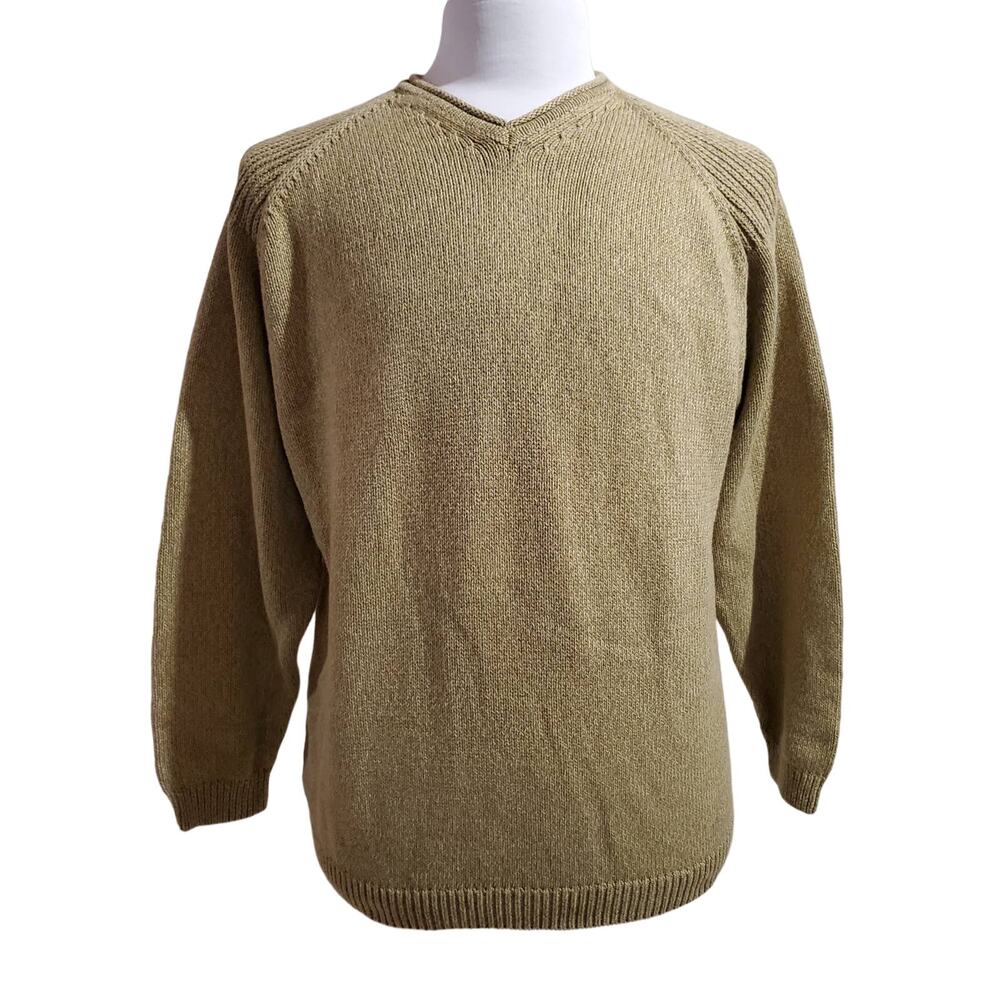 Tommy Bahama Vintage Wool Fisherman Beige Green Knit Sweater Mens Size M Ribbed
